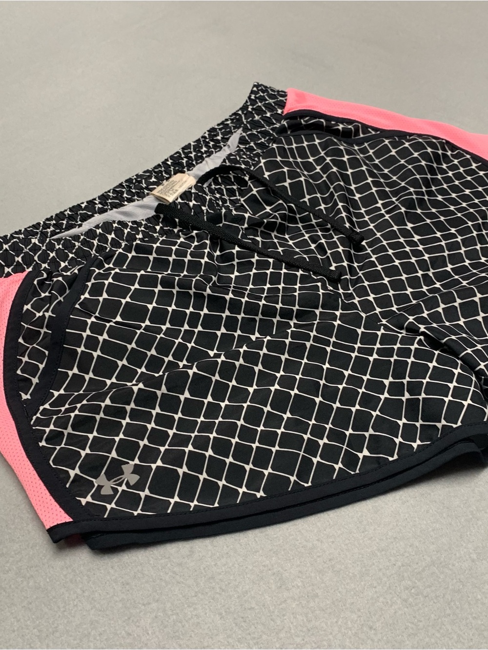 Under Armour Black Shorts with Pink Trim and White Grid Print